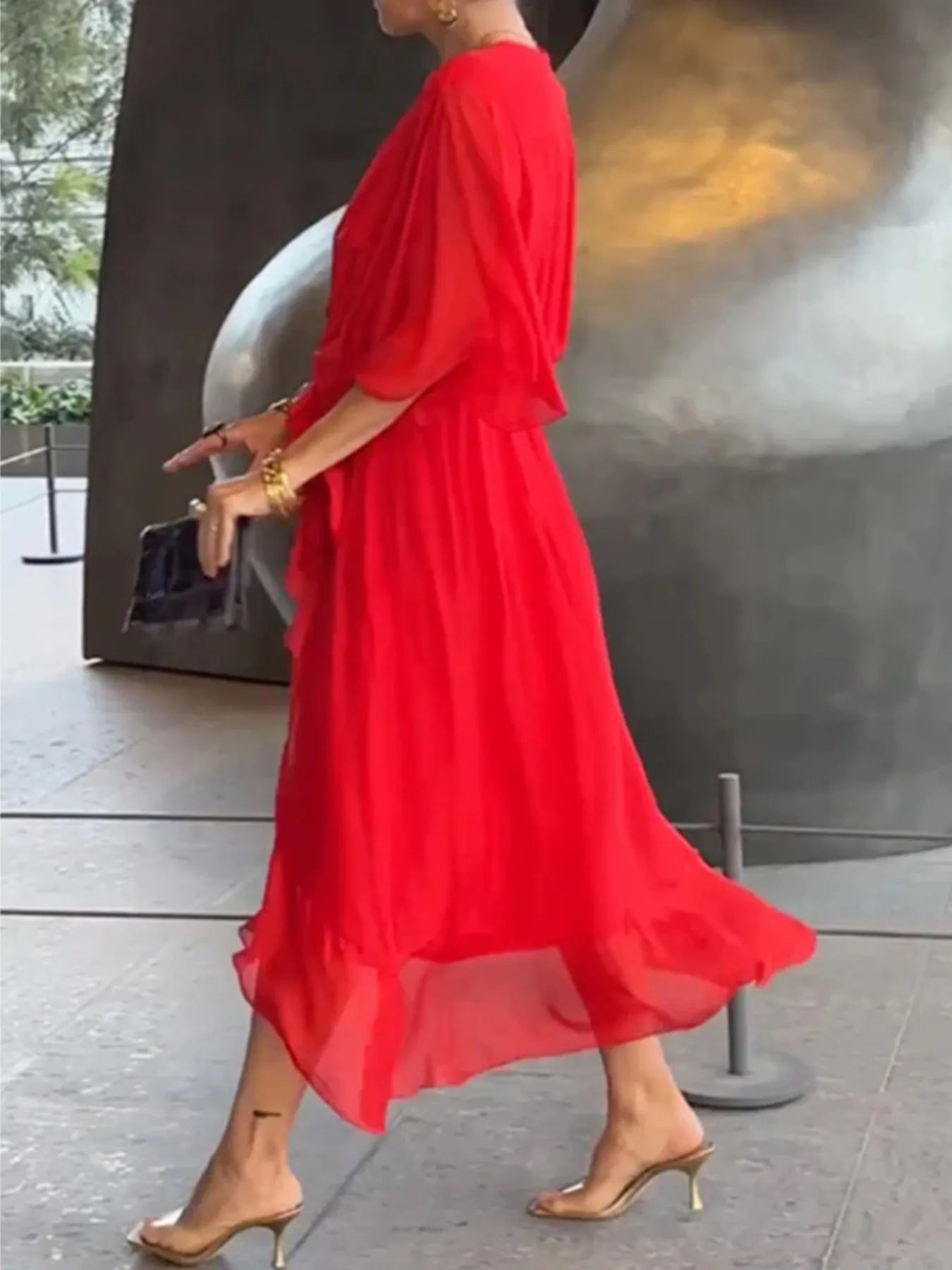 Flowy Tie Front Midi Dress with Flutter Sleeves | Deb Shops