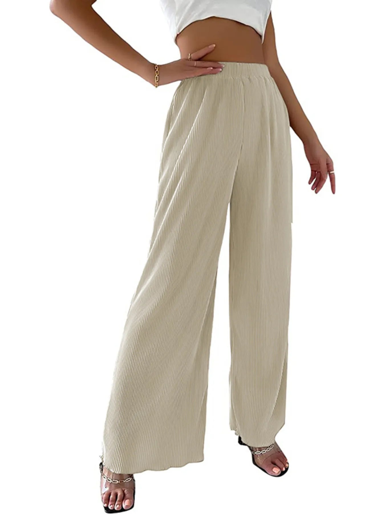 Full Size Elastic Waist Wide Leg Pants | Deb Shops