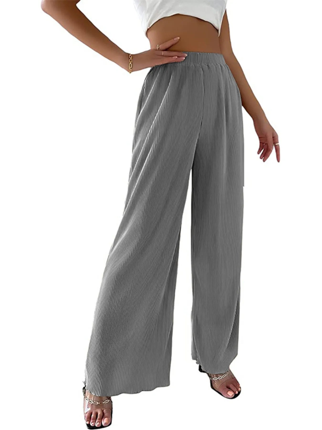 Full Size Elastic Waist Wide Leg Pants | Deb Shops