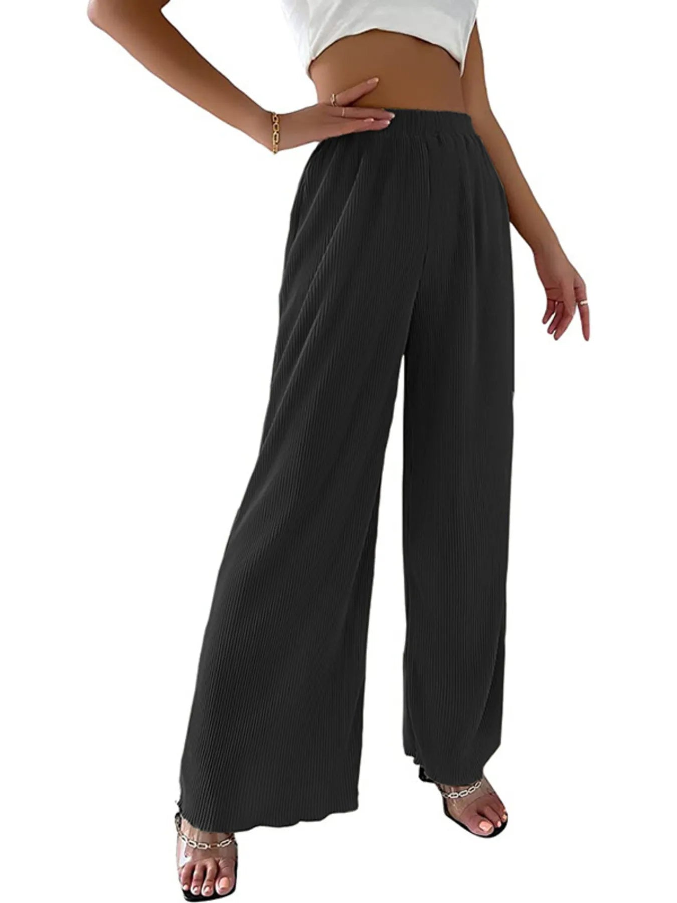 Full Size Elastic Waist Wide Leg Pants | Deb Shops