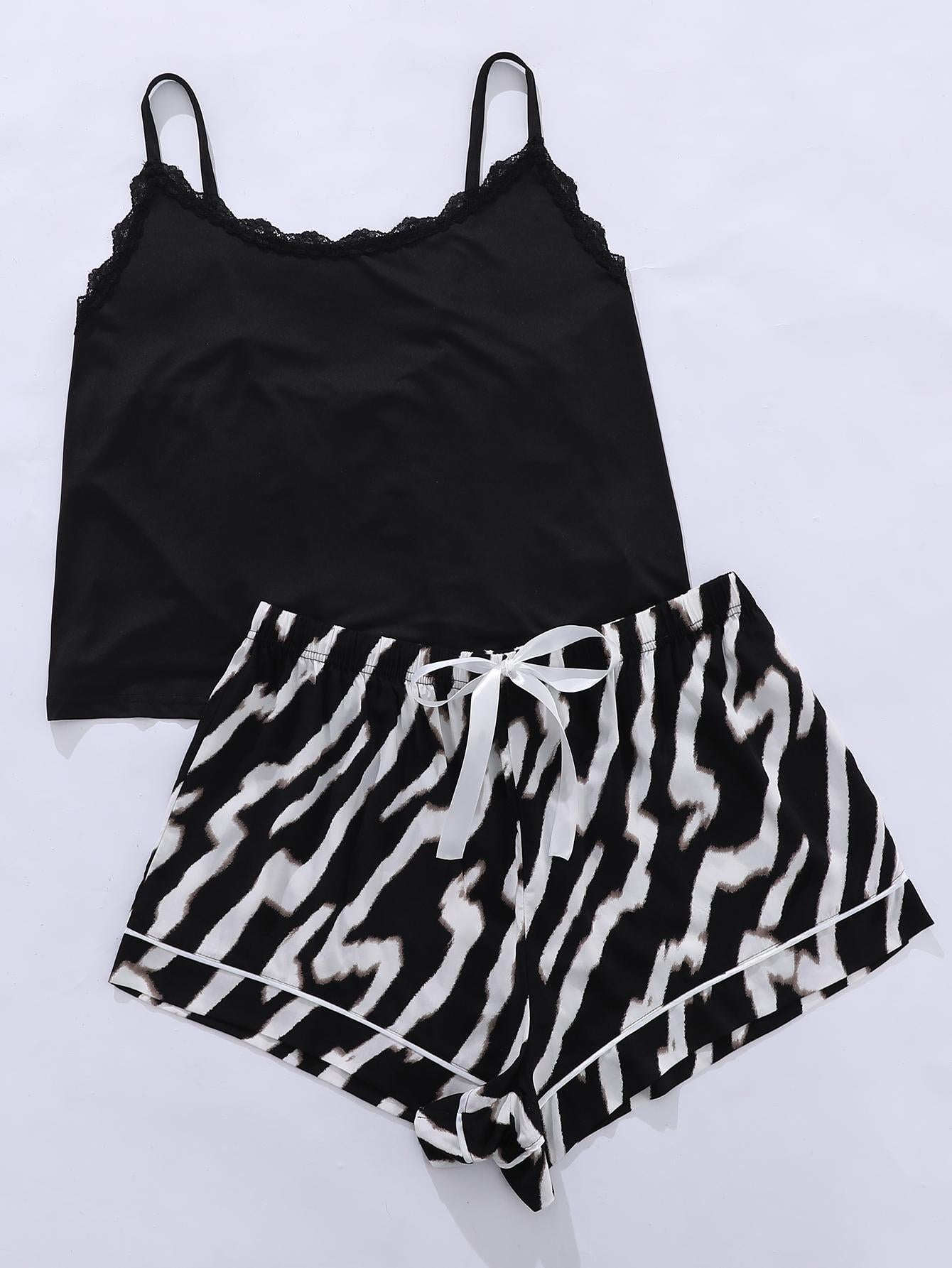Lace Trim Scoop Neck Cami and Printed Shorts Pajama Set | Deb Shops
