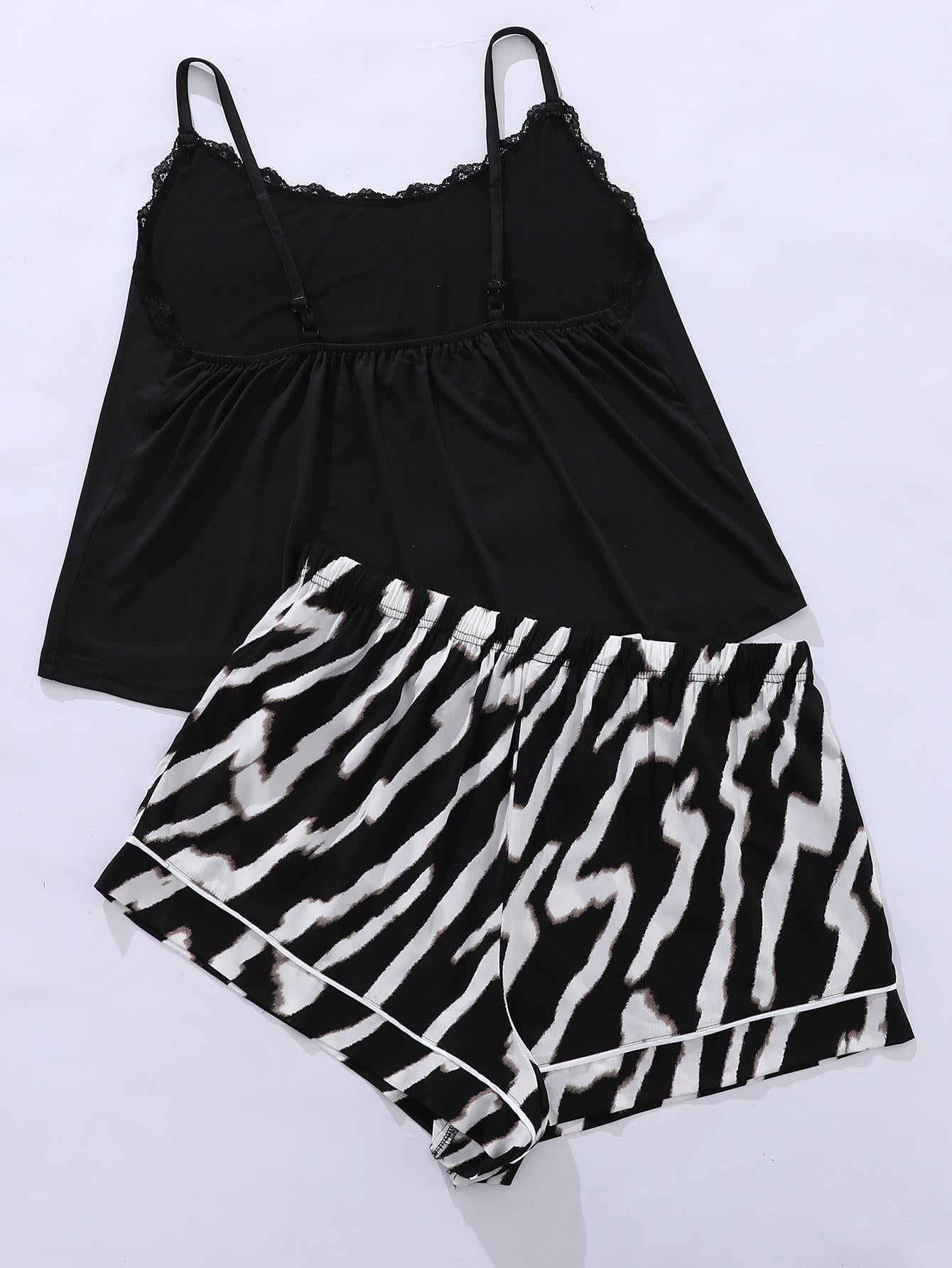 Lace Trim Scoop Neck Cami and Printed Shorts Pajama Set | Deb Shops