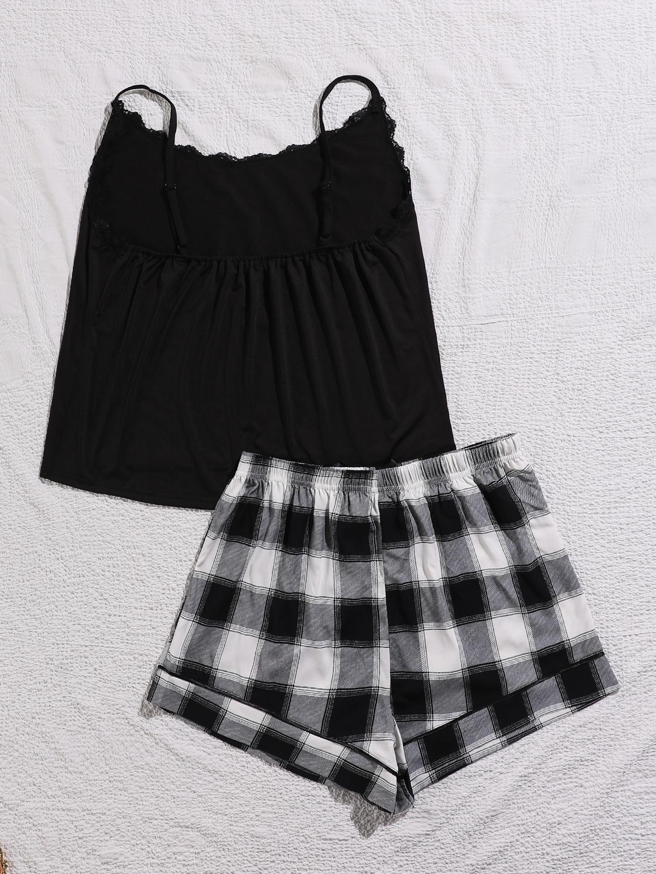 Lace Trim Scoop Neck Cami and Printed Shorts Pajama Set | Deb Shops