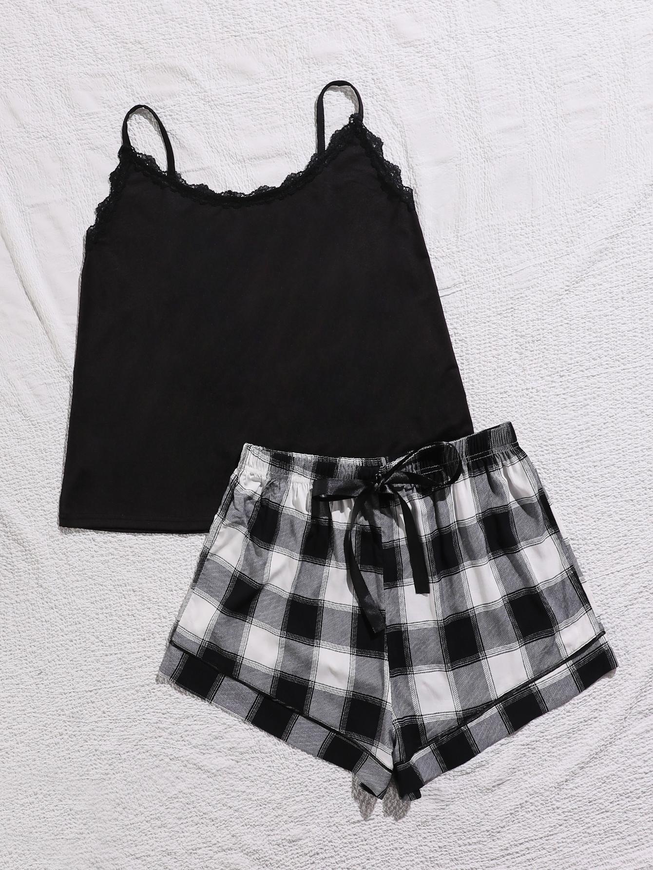 Lace Trim Scoop Neck Cami and Printed Shorts Pajama Set | Deb Shops