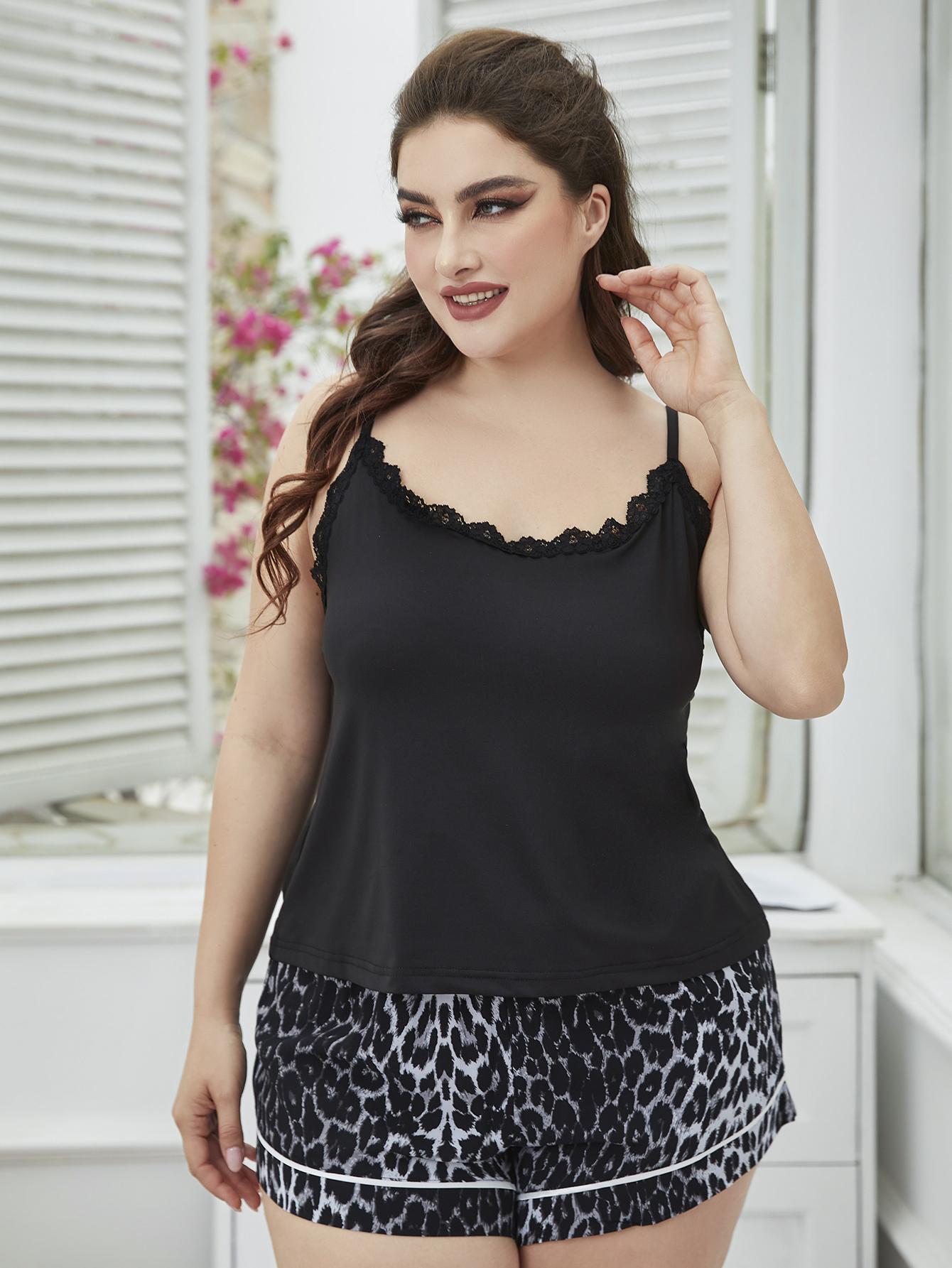 Lace Trim Scoop Neck Cami and Printed Shorts Pajama Set | Deb Shops