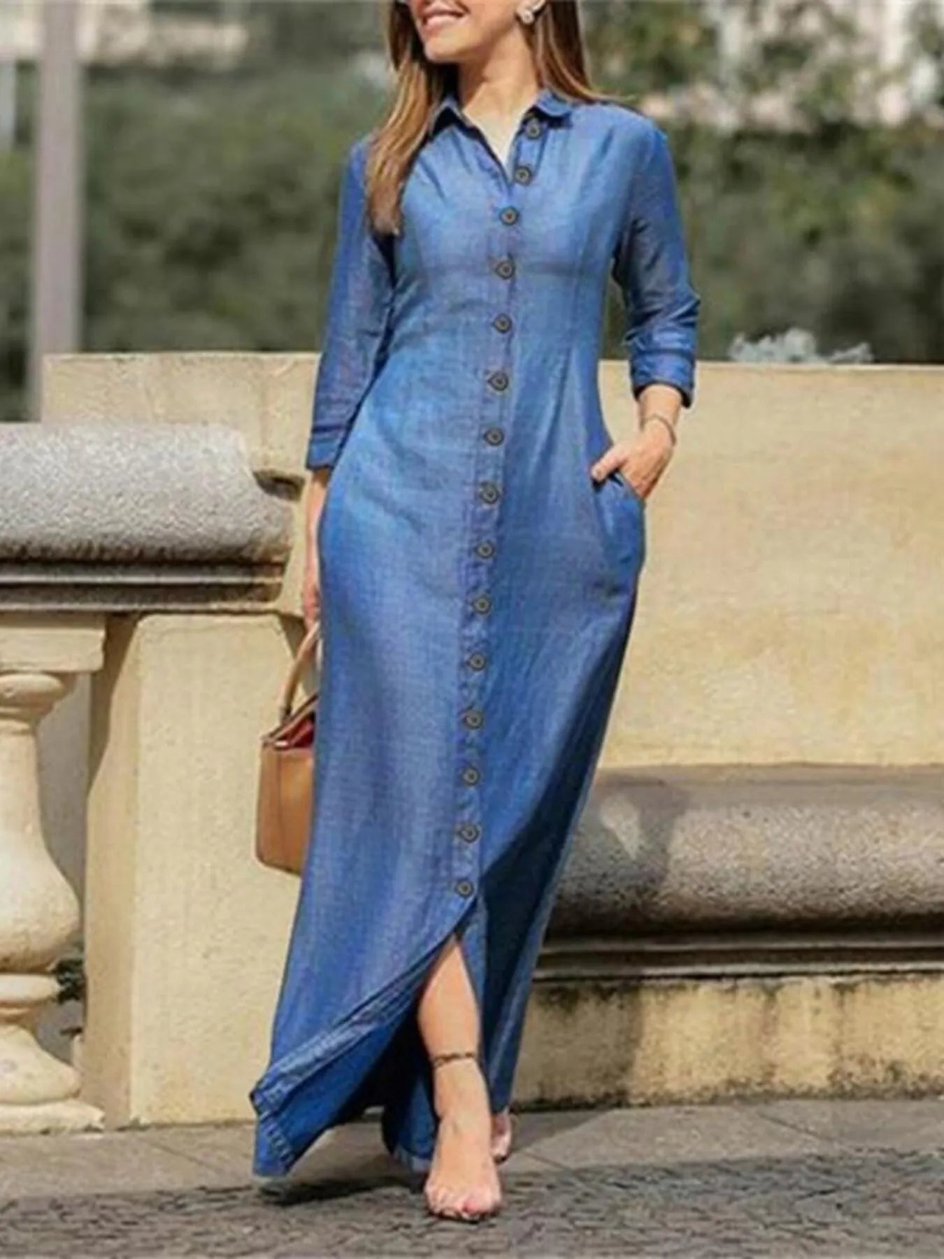Button-Down Maxi Denim Dress | Deb Shops
