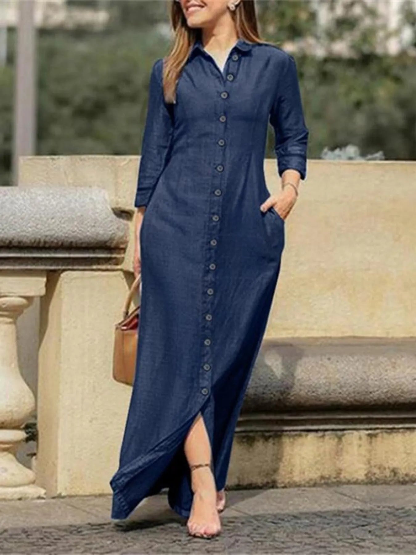 Button-Down Maxi Denim Dress | Deb Shops