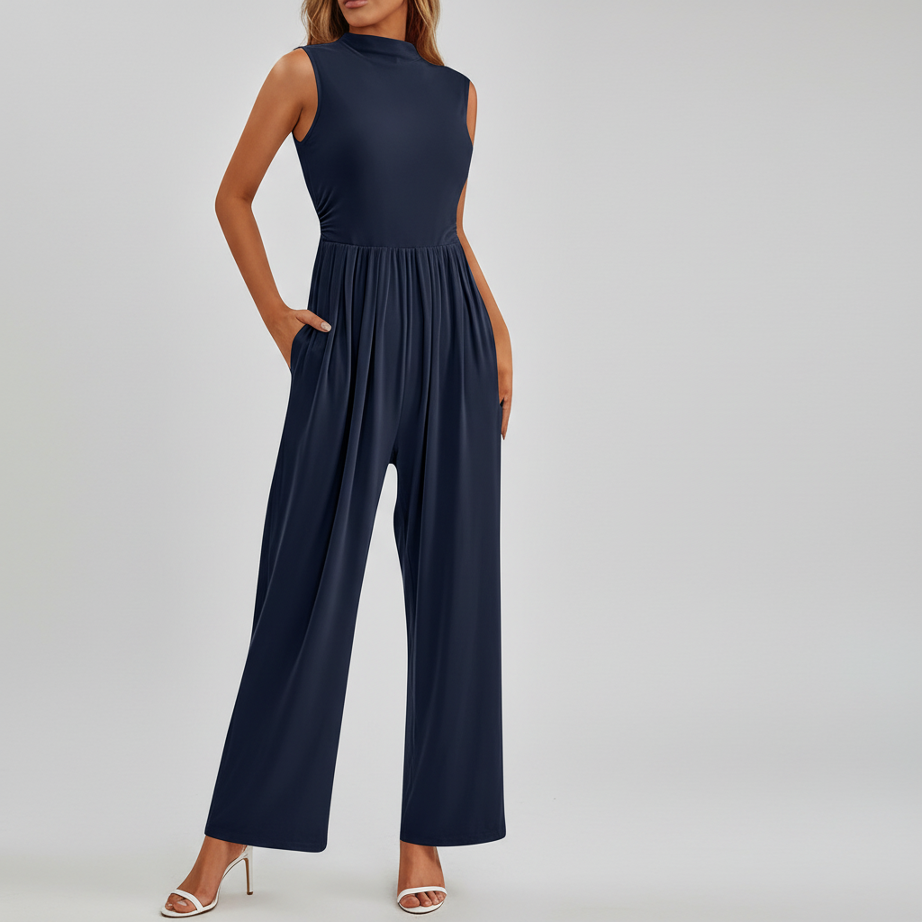 Mock Neck Sleeveless Wide Leg Jumpsuit - Deb Shops