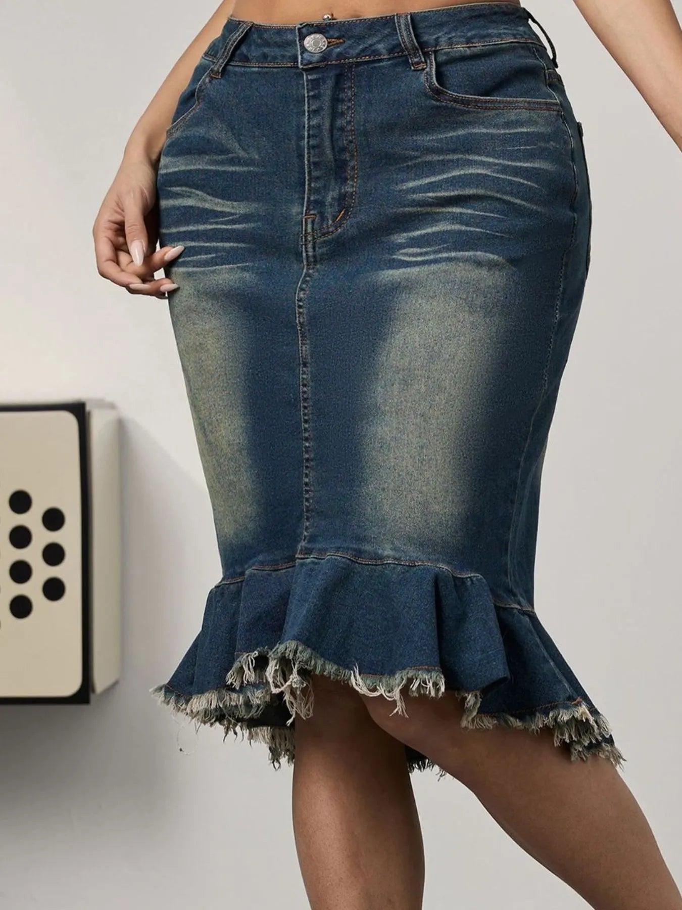 Raw Hem Mermaid Denim Skirt | Deb Shops