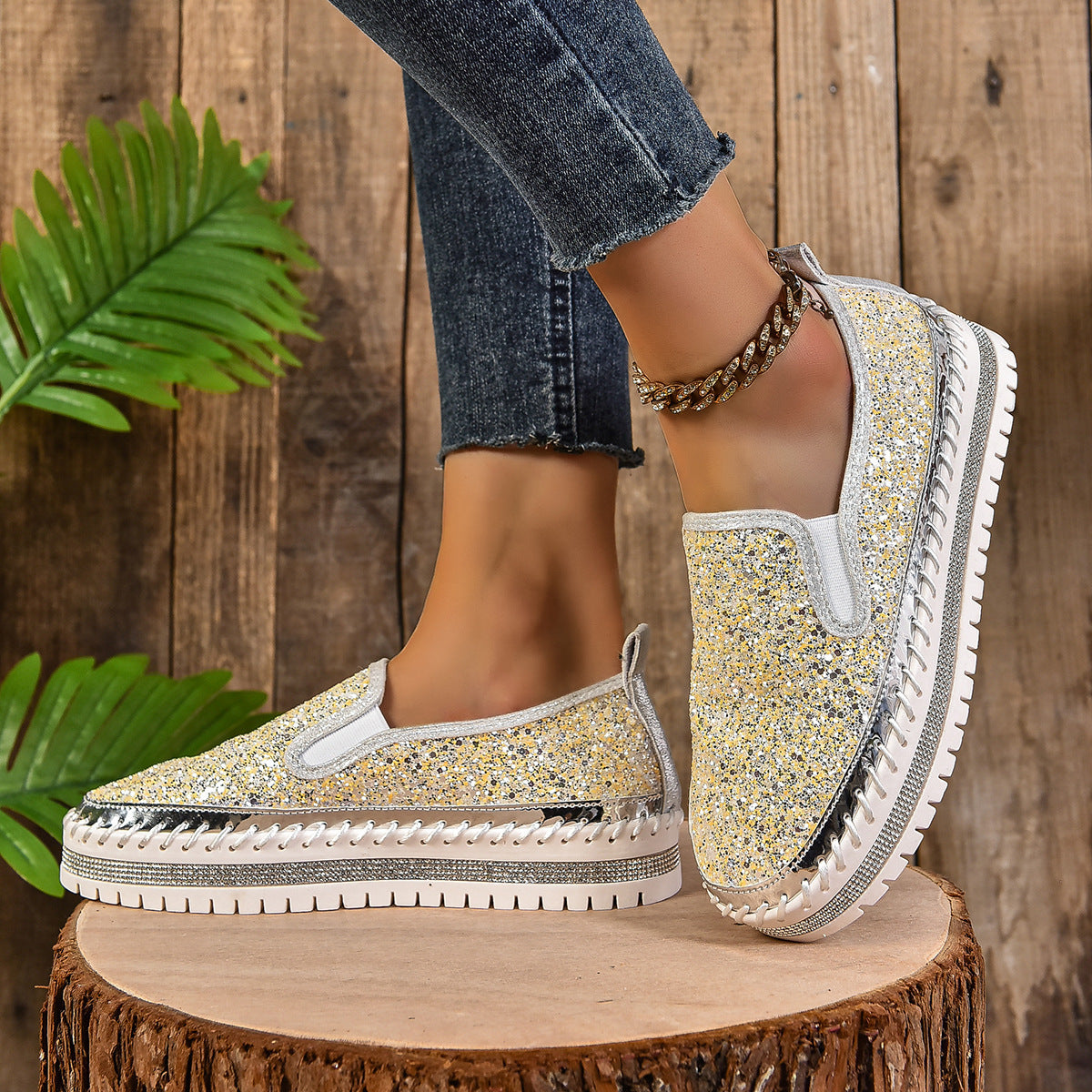 Rhinestone Round Toe Platform Loafers | Deb Shops