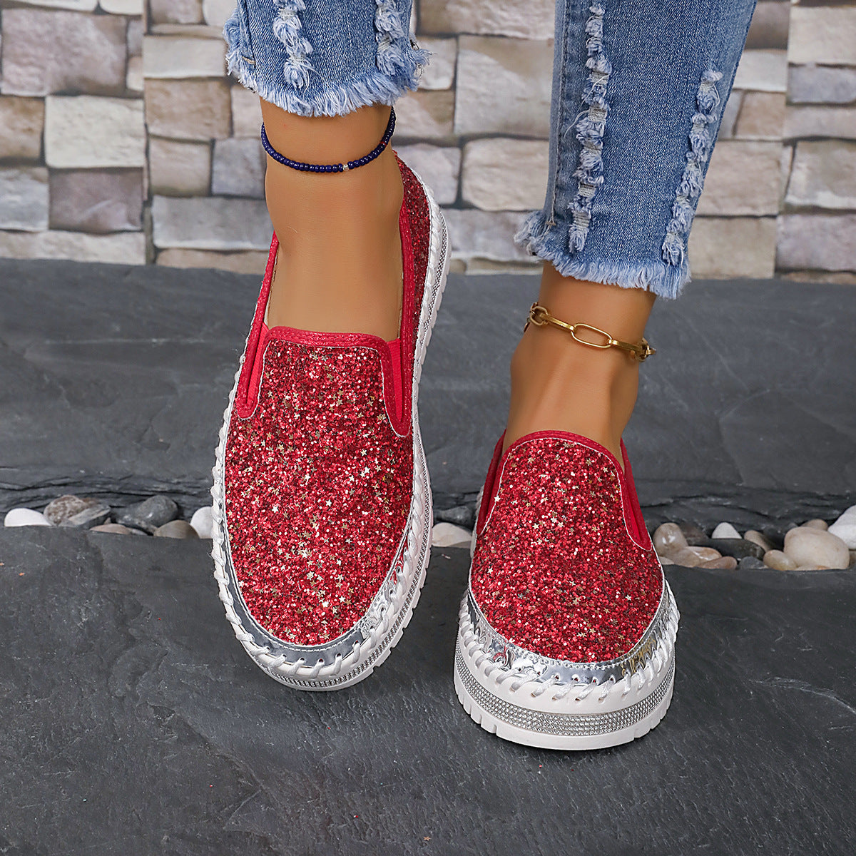 Rhinestone Round Toe Platform Loafers | Deb Shops