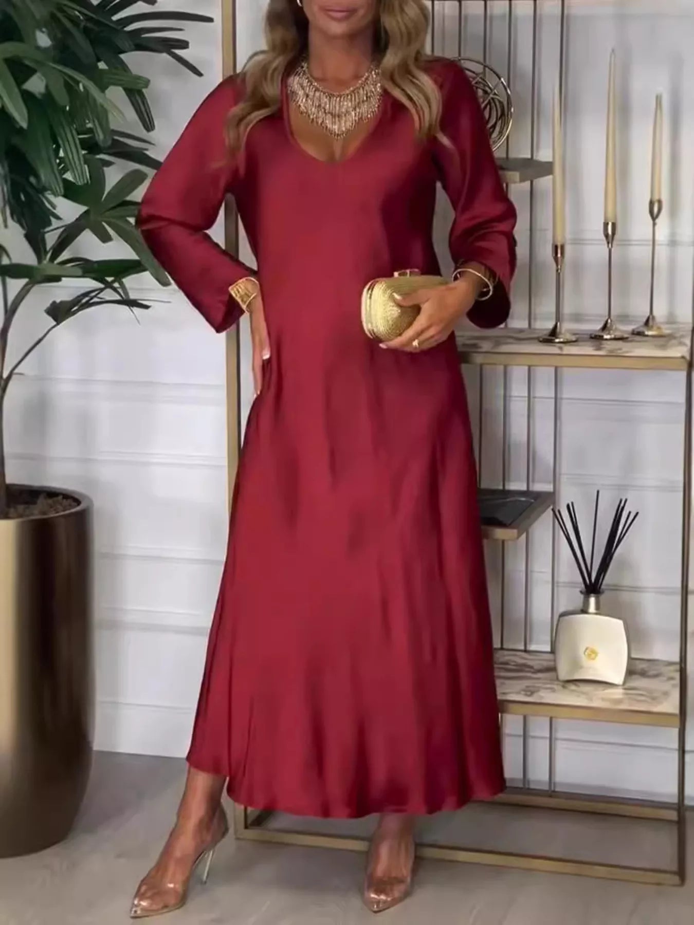 V-Neck Long Sleeve Midi Dress | Deb Shops