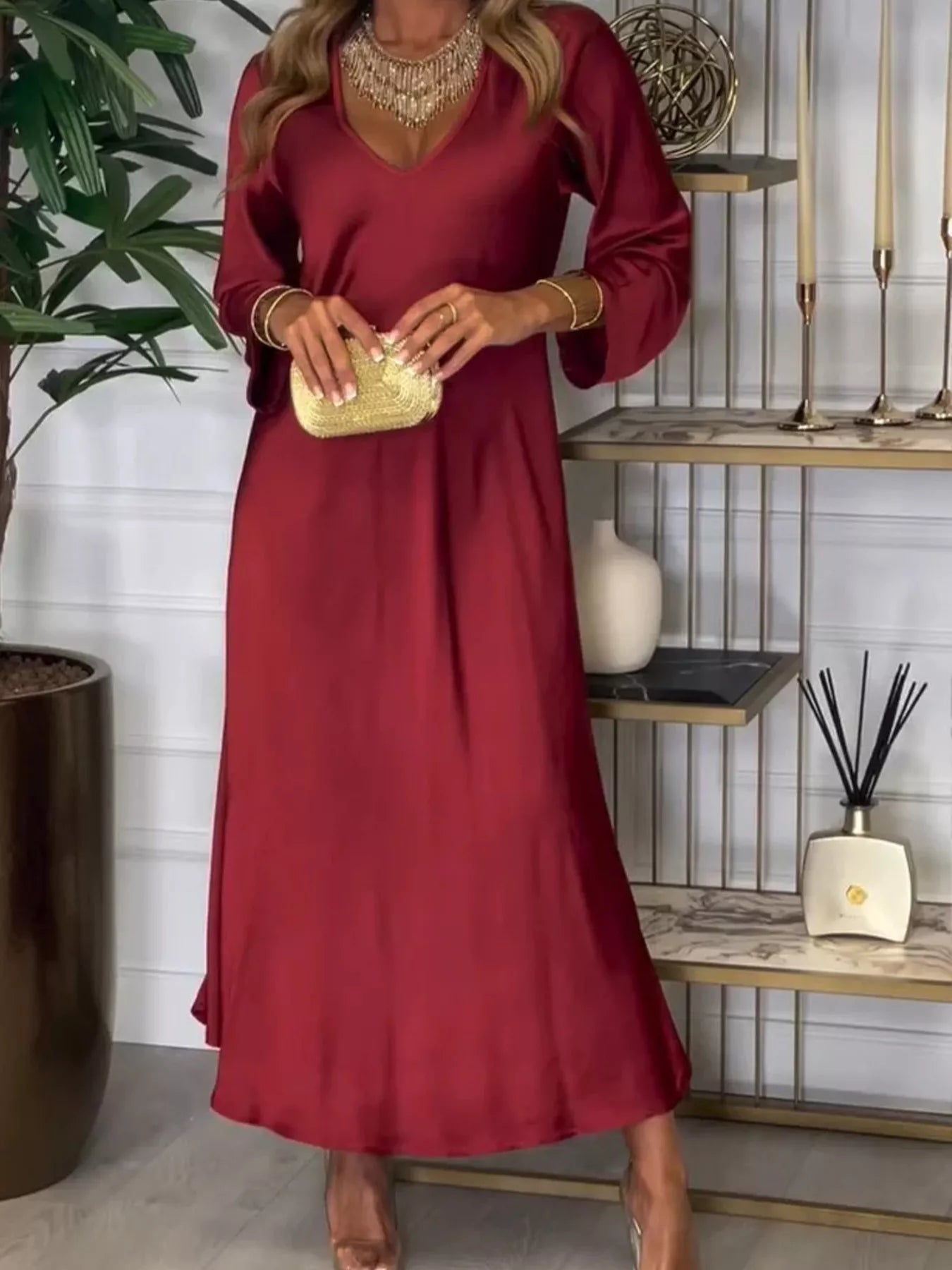 V-Neck Long Sleeve Midi Dress | Deb Shops