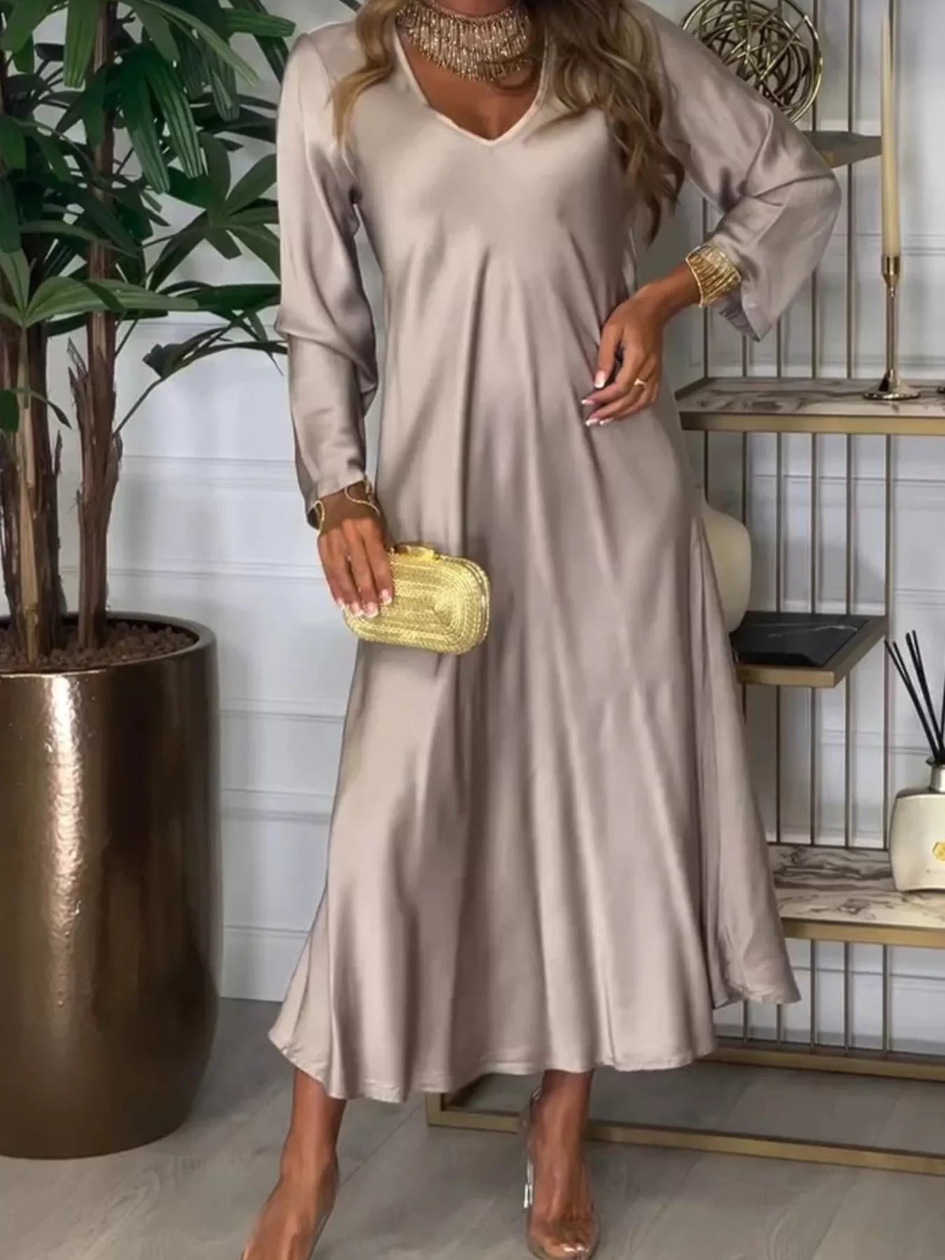 V-Neck Long Sleeve Midi Dress | Deb Shops