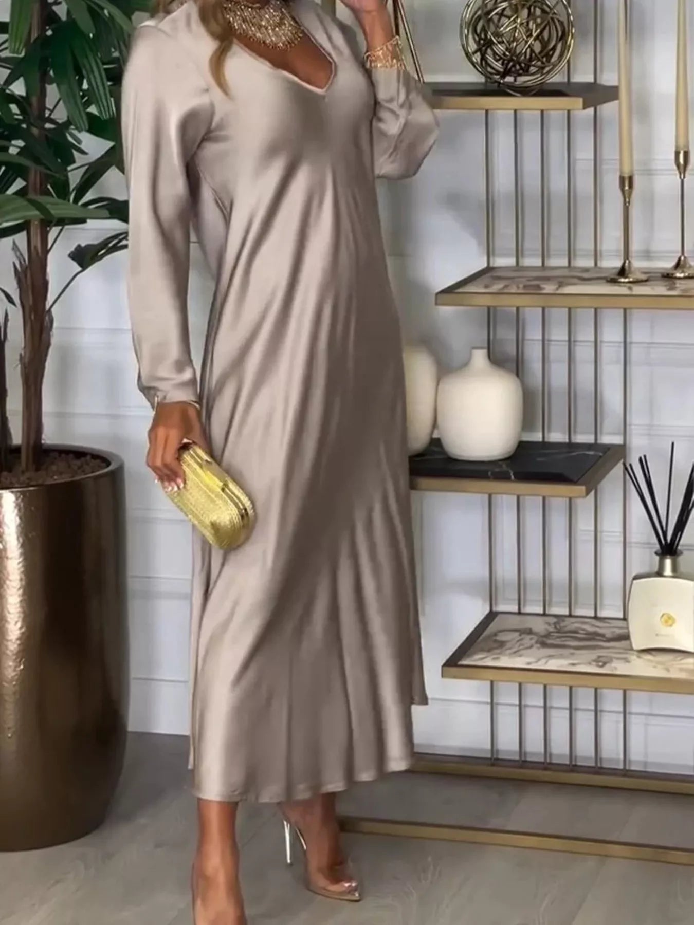 V-Neck Long Sleeve Midi Dress | Deb Shops