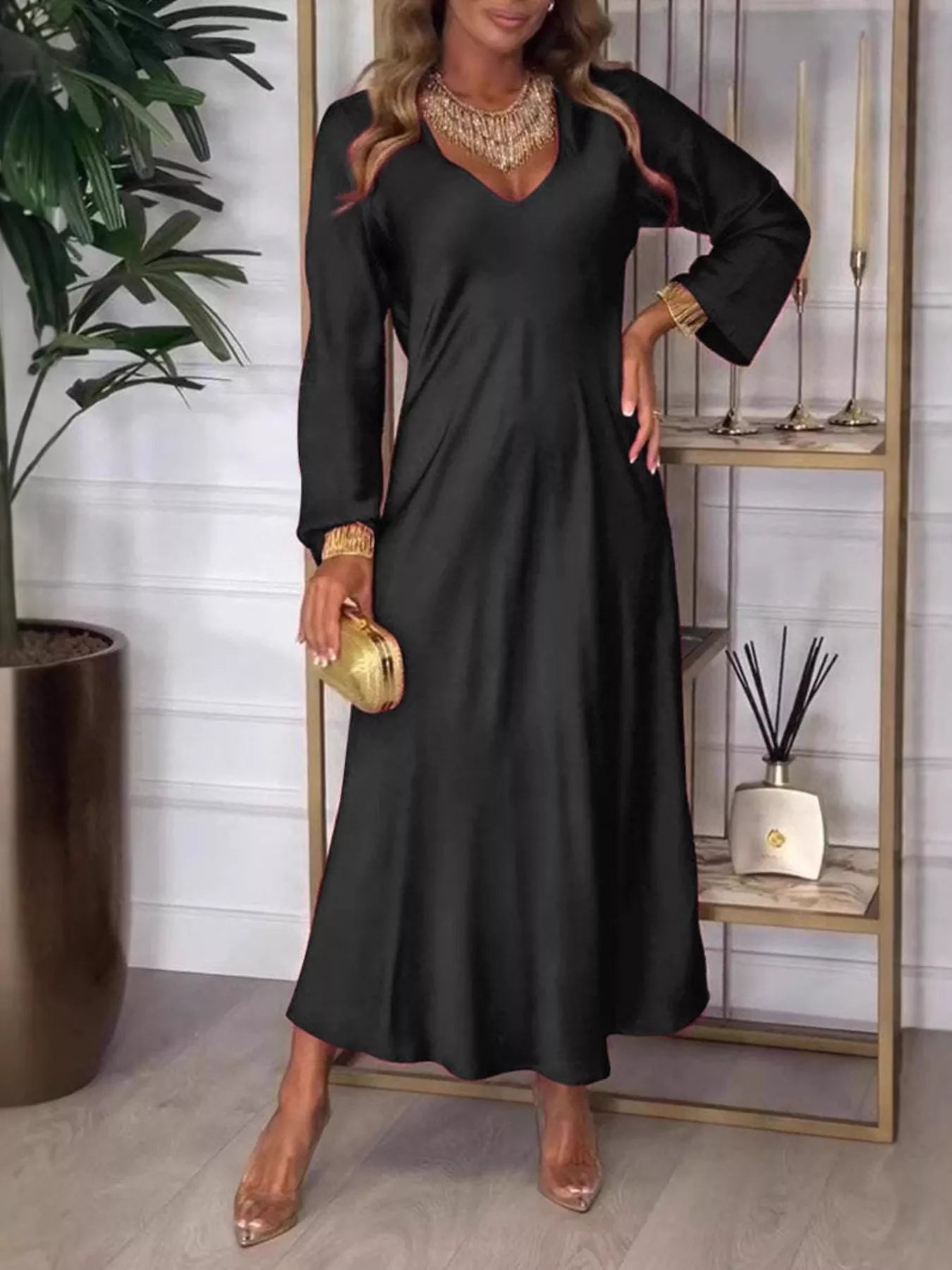V-Neck Long Sleeve Midi Dress | Deb Shops
