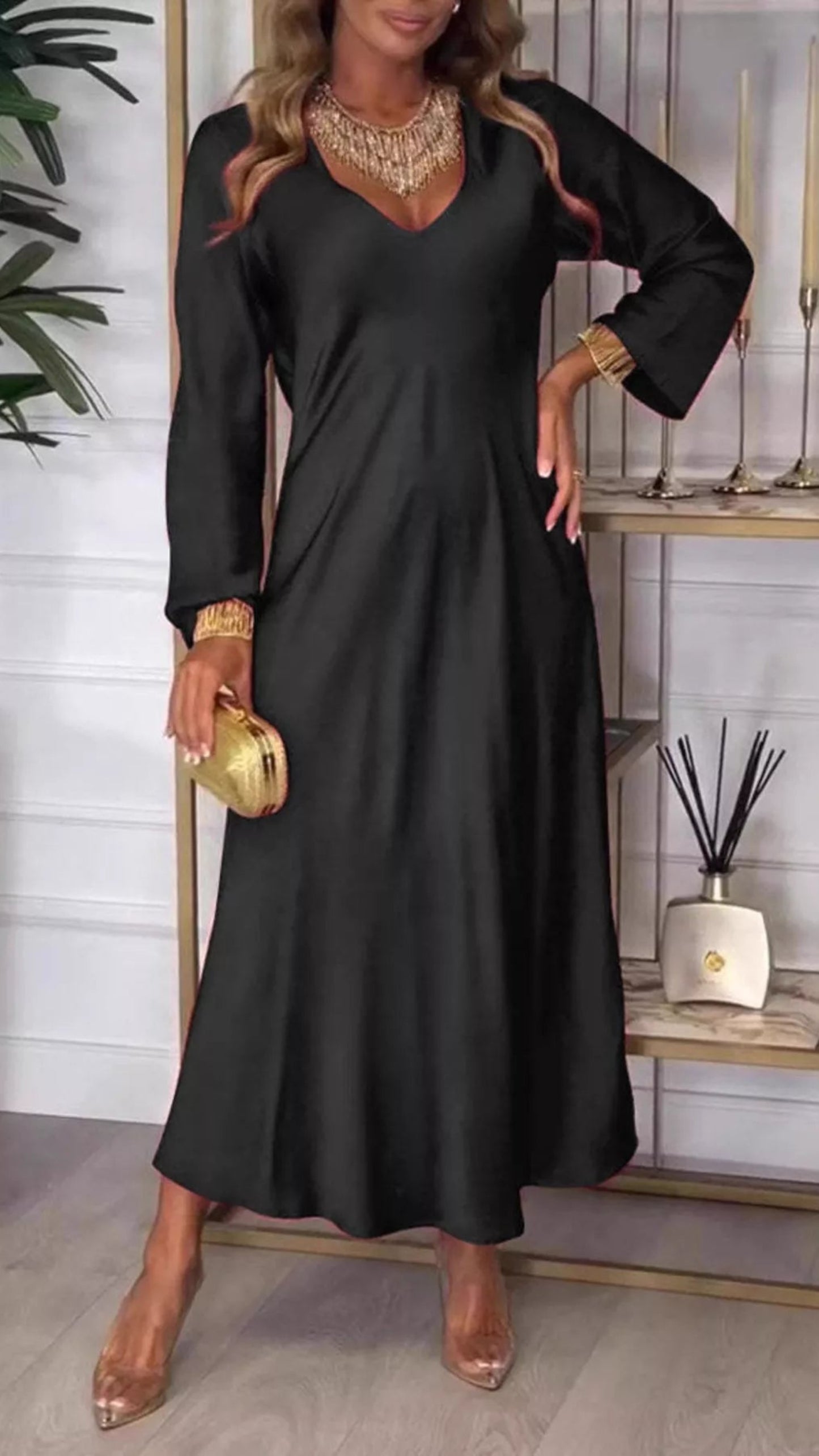 V-Neck Long Sleeve Midi Dress | Deb Shops