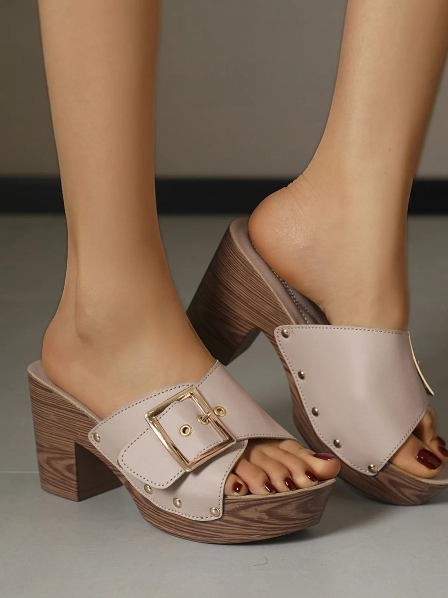 Buckle Platform Block Heel Sandals - Deb Shops