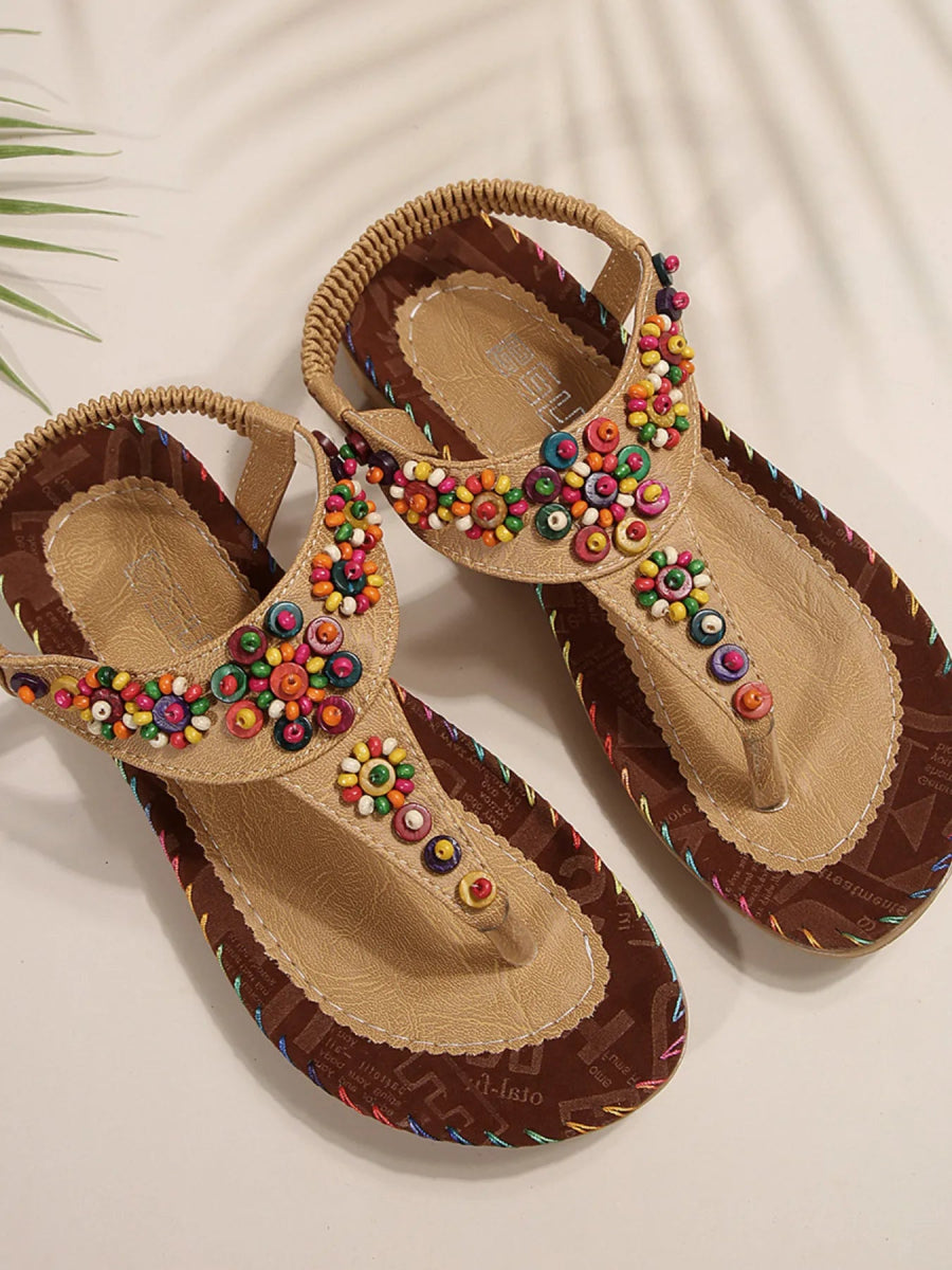 Colorful Beaded T - Strap Flat Sandals - Deb Shops