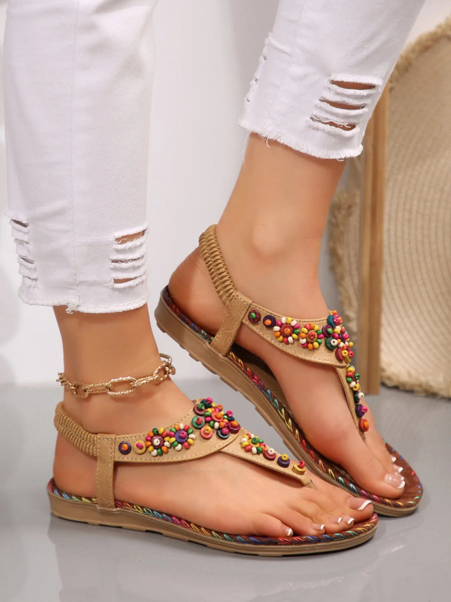 Colorful Beaded T - Strap Flat Sandals - Deb Shops