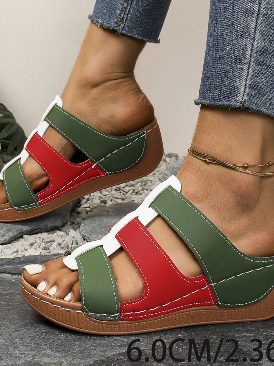 Contrast Cutout Open Toe Sandals - Deb Shops