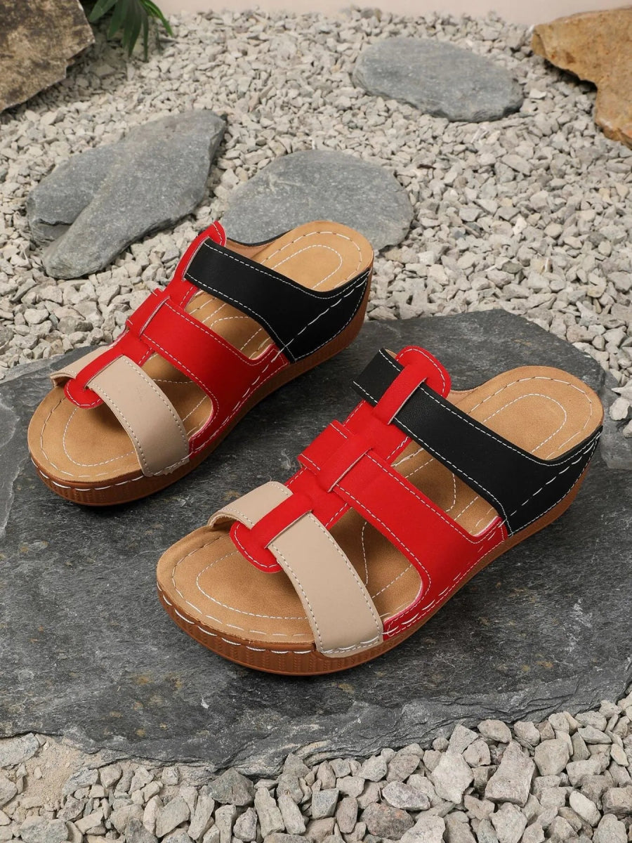 Contrast Cutout Open Toe Sandals - Deb Shops