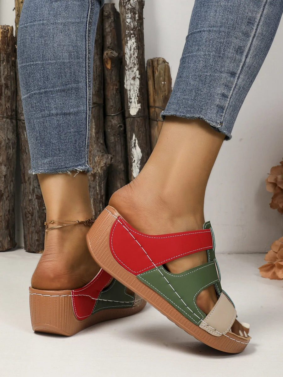 Contrast Cutout Open Toe Sandals - Deb Shops