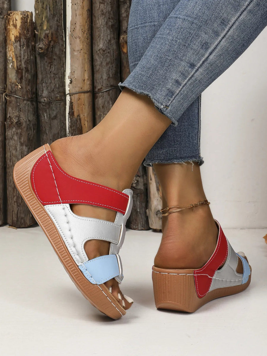 Contrast Cutout Open Toe Sandals - Deb Shops