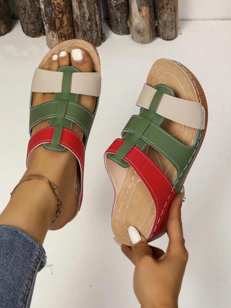 Contrast Cutout Open Toe Sandals - Deb Shops