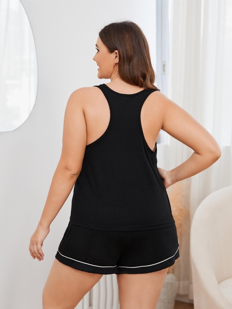 Contrast Piping Racerback Tank and Shorts Lounge Set - Deb Shops