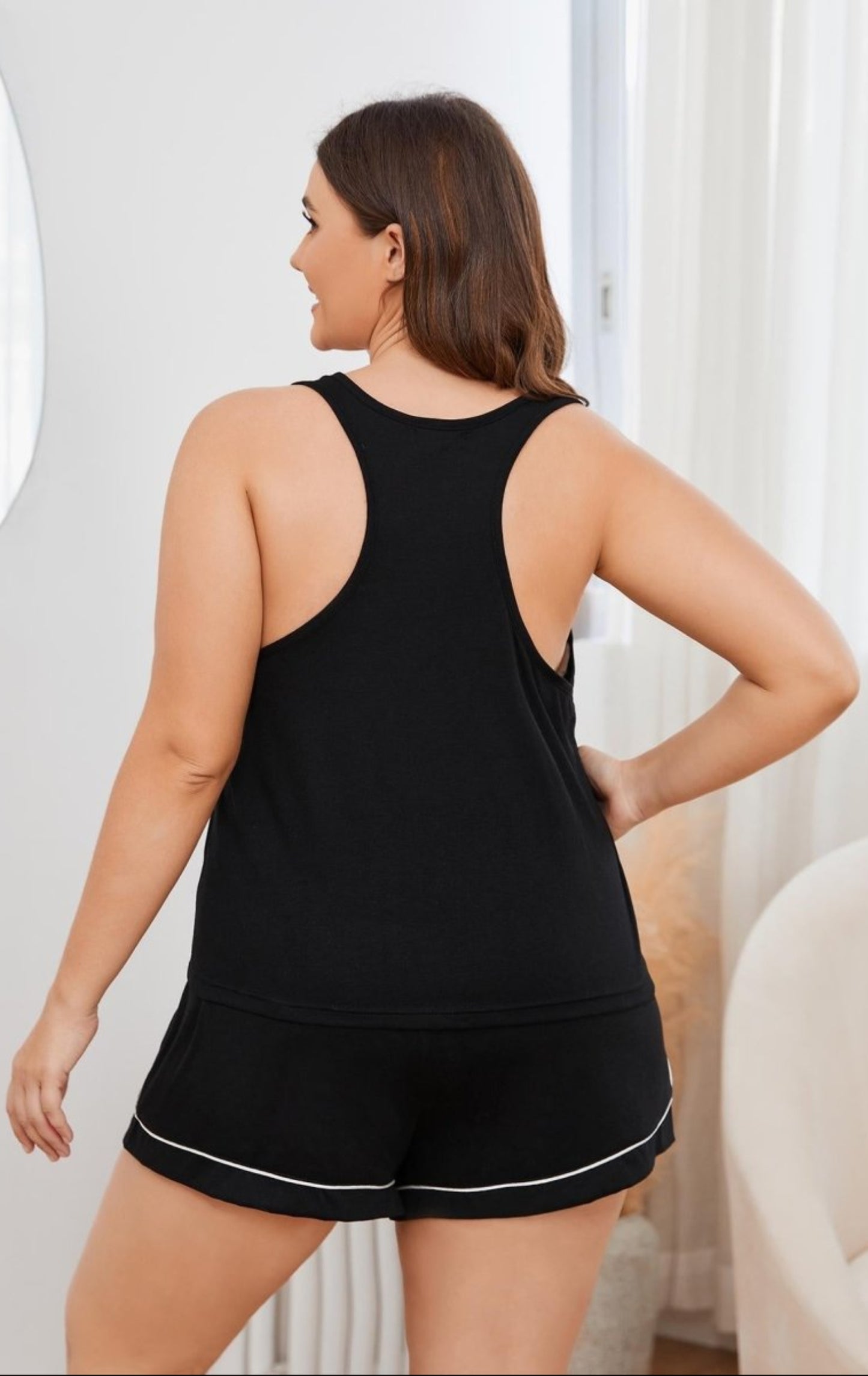 Contrast Piping Racerback Tank and Shorts Lounge Set - Deb Shops