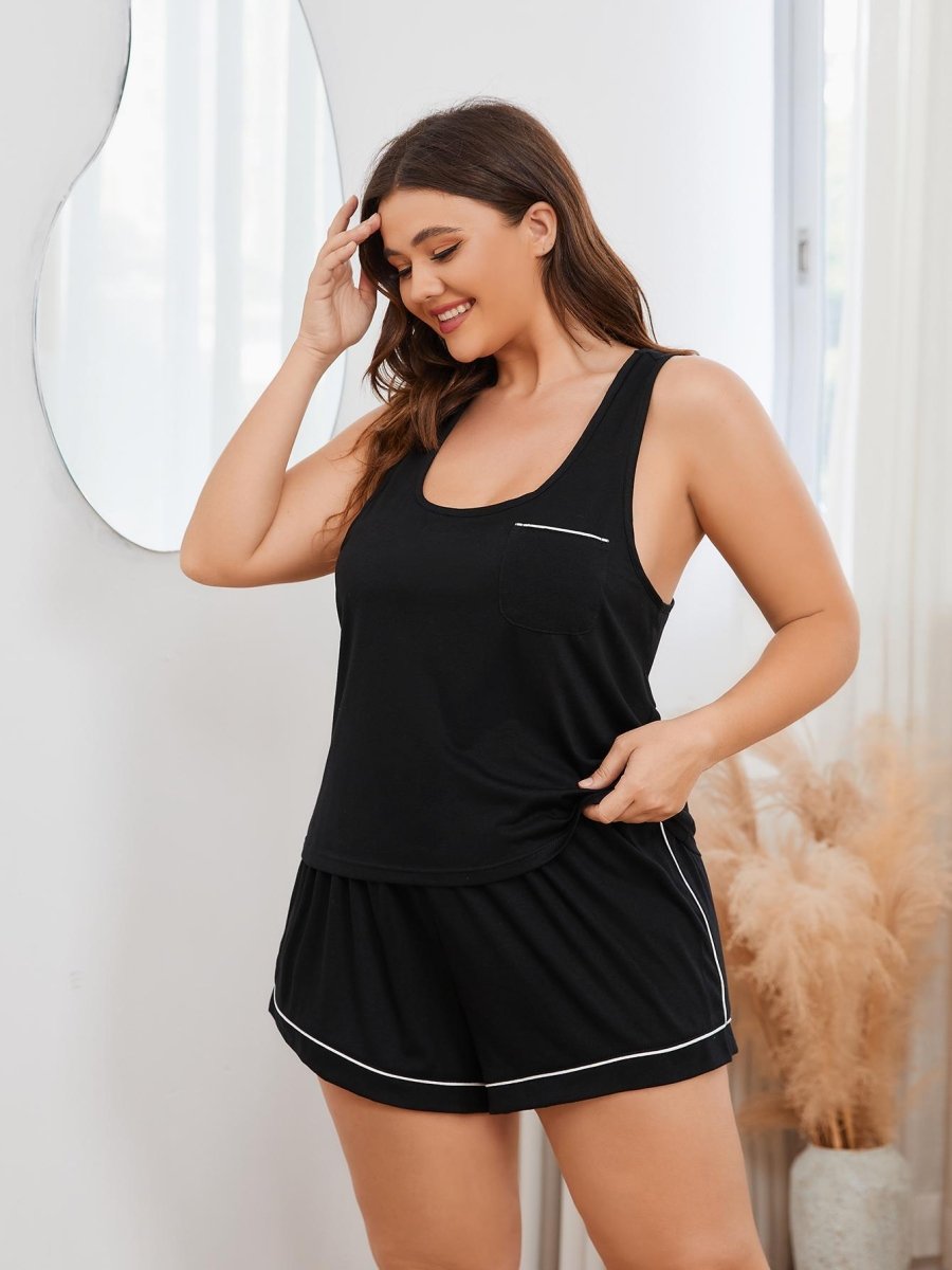 Contrast Piping Racerback Tank and Shorts Lounge Set - Deb Shops