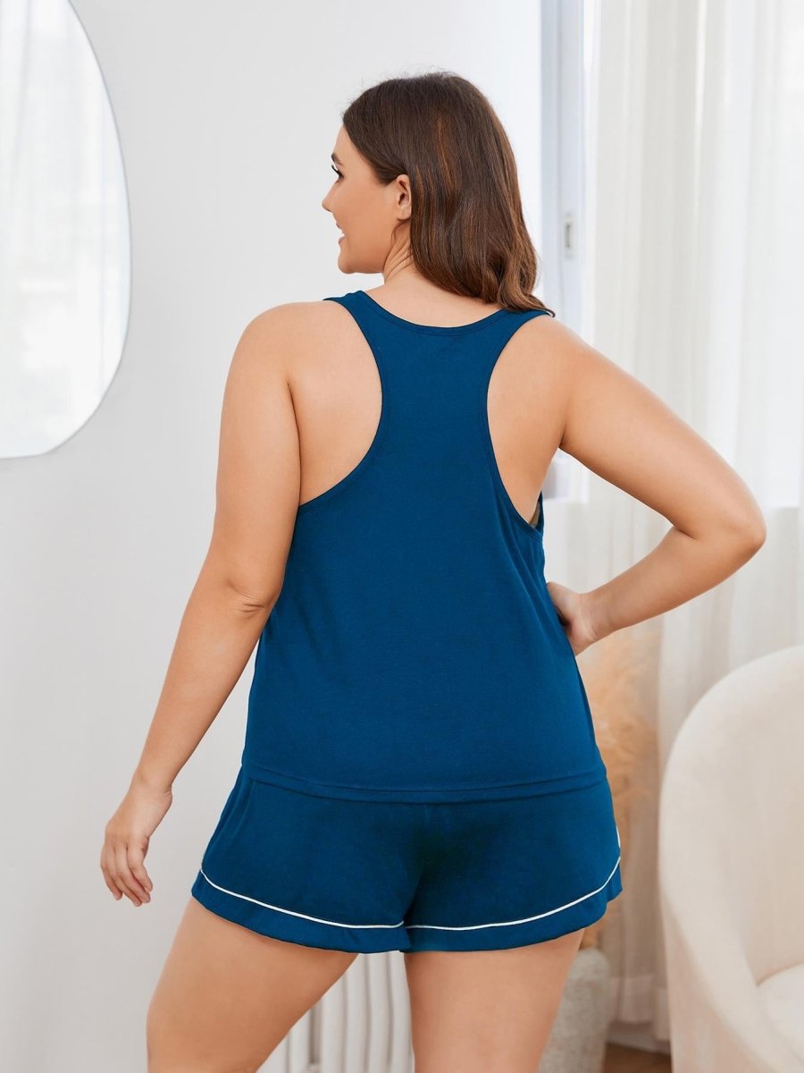 Contrast Piping Racerback Tank and Shorts Lounge Set - Deb Shops