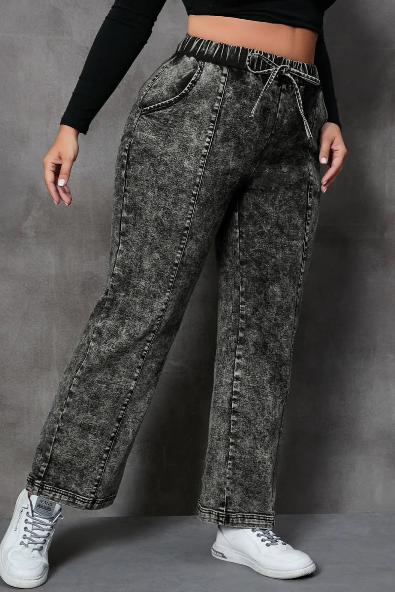 Drawstring Pocketed Straight Jeans - Deb Shops