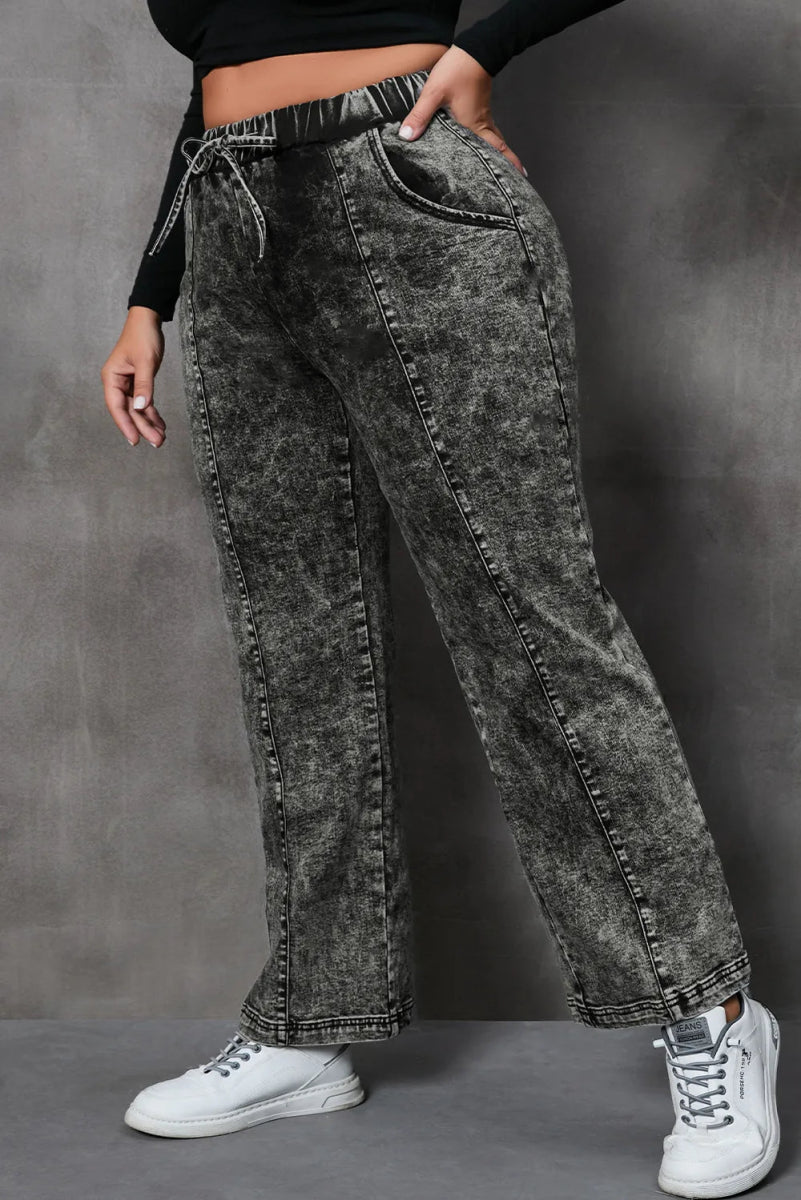Drawstring Pocketed Straight Jeans - Deb Shops