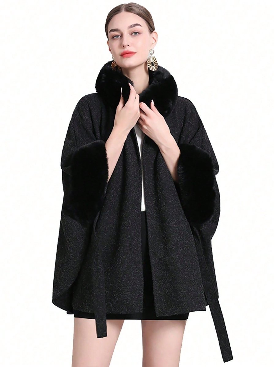 Elegant Knitted Shawl & Cape Coat With Collar & Belt - Deb Shops