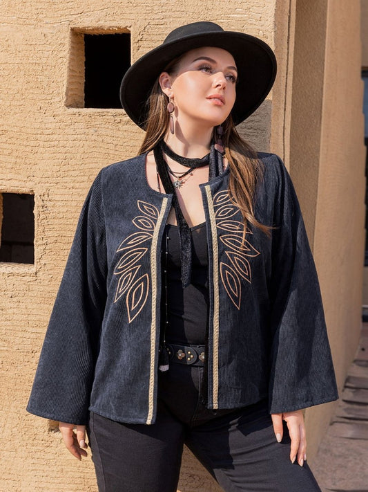Chic Embroidered Open Front Jacket - Deb Shops