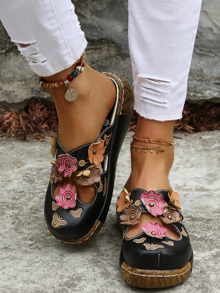 Floral Round Neck Sandals - Deb Shops