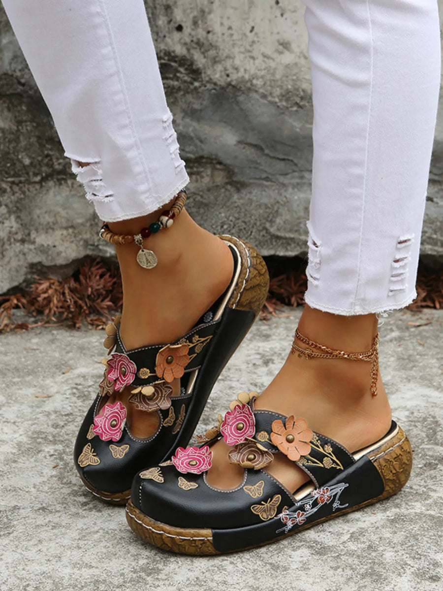Floral Round Neck Sandals - Deb Shops