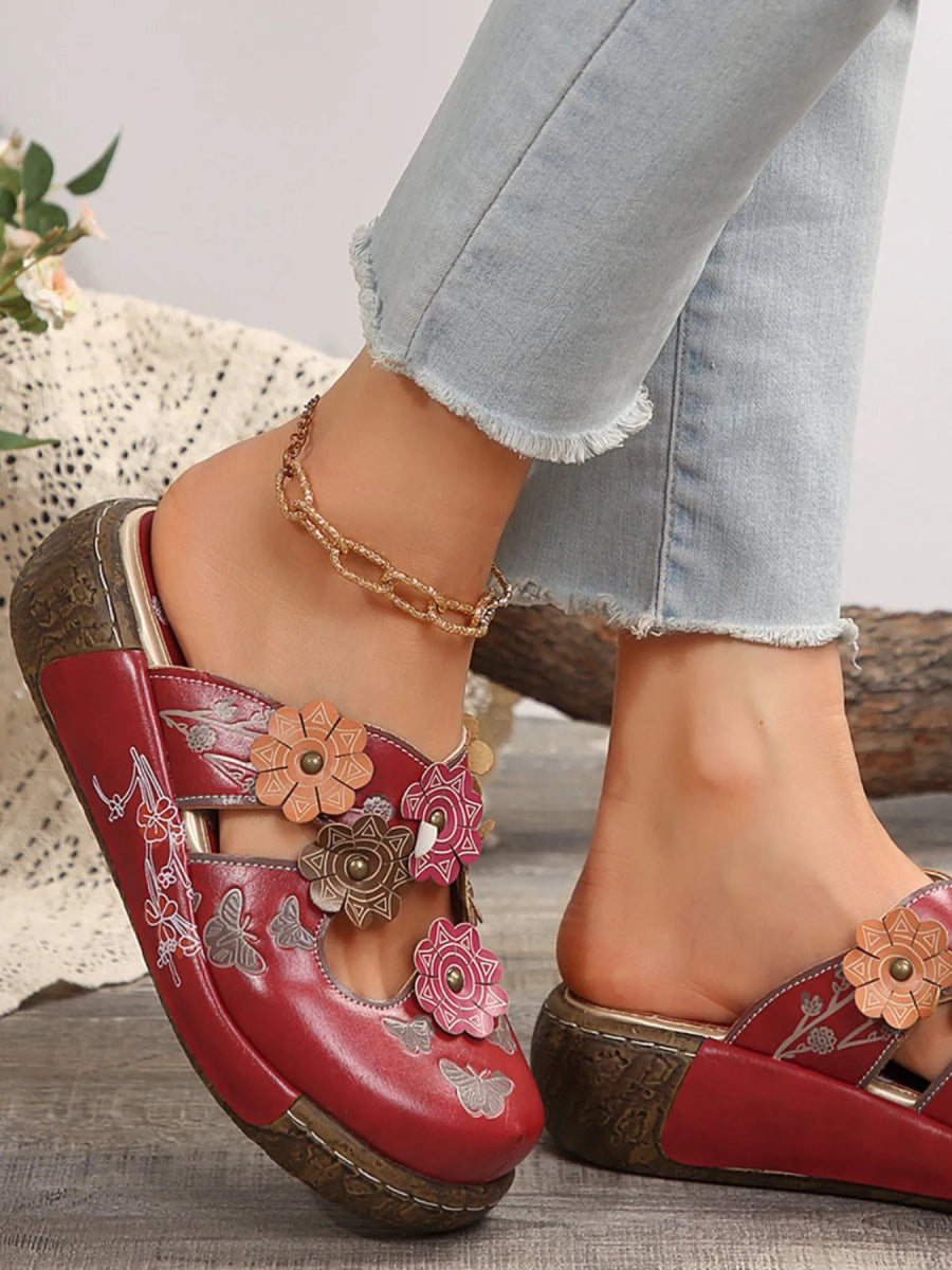 Floral Round Neck Sandals - Deb Shops