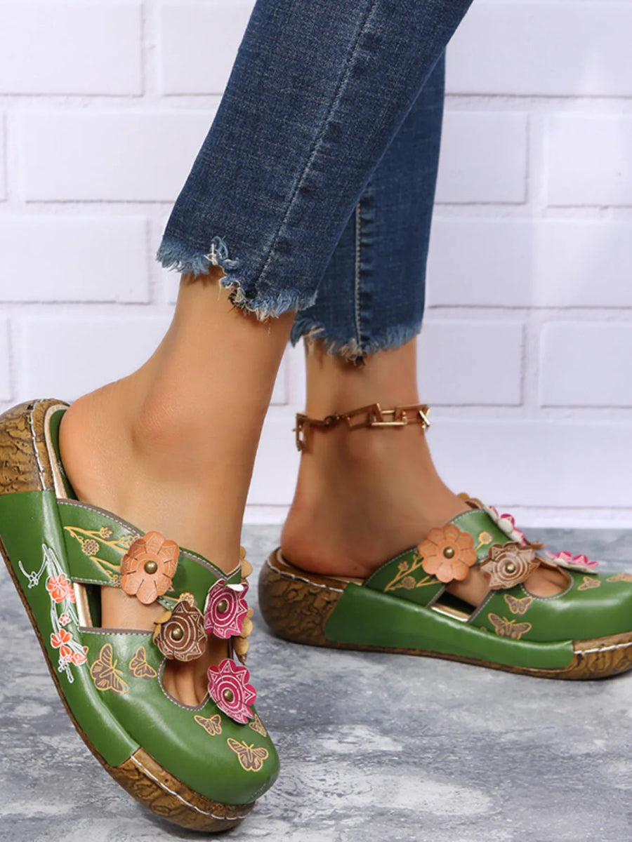 Floral Round Neck Sandals - Deb Shops