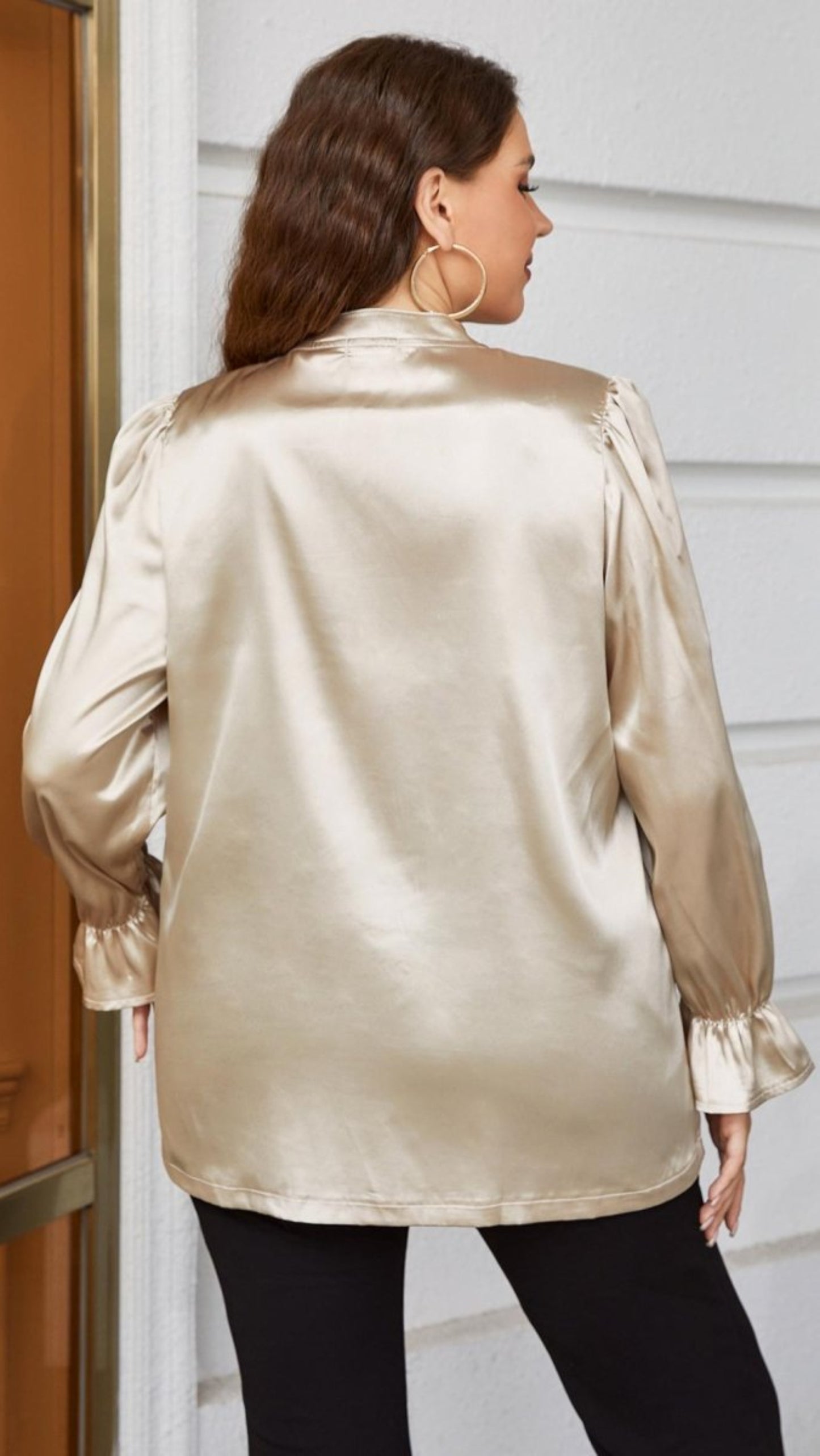 Flounce Sleeve Band Collar Shirt - Deb Shops
