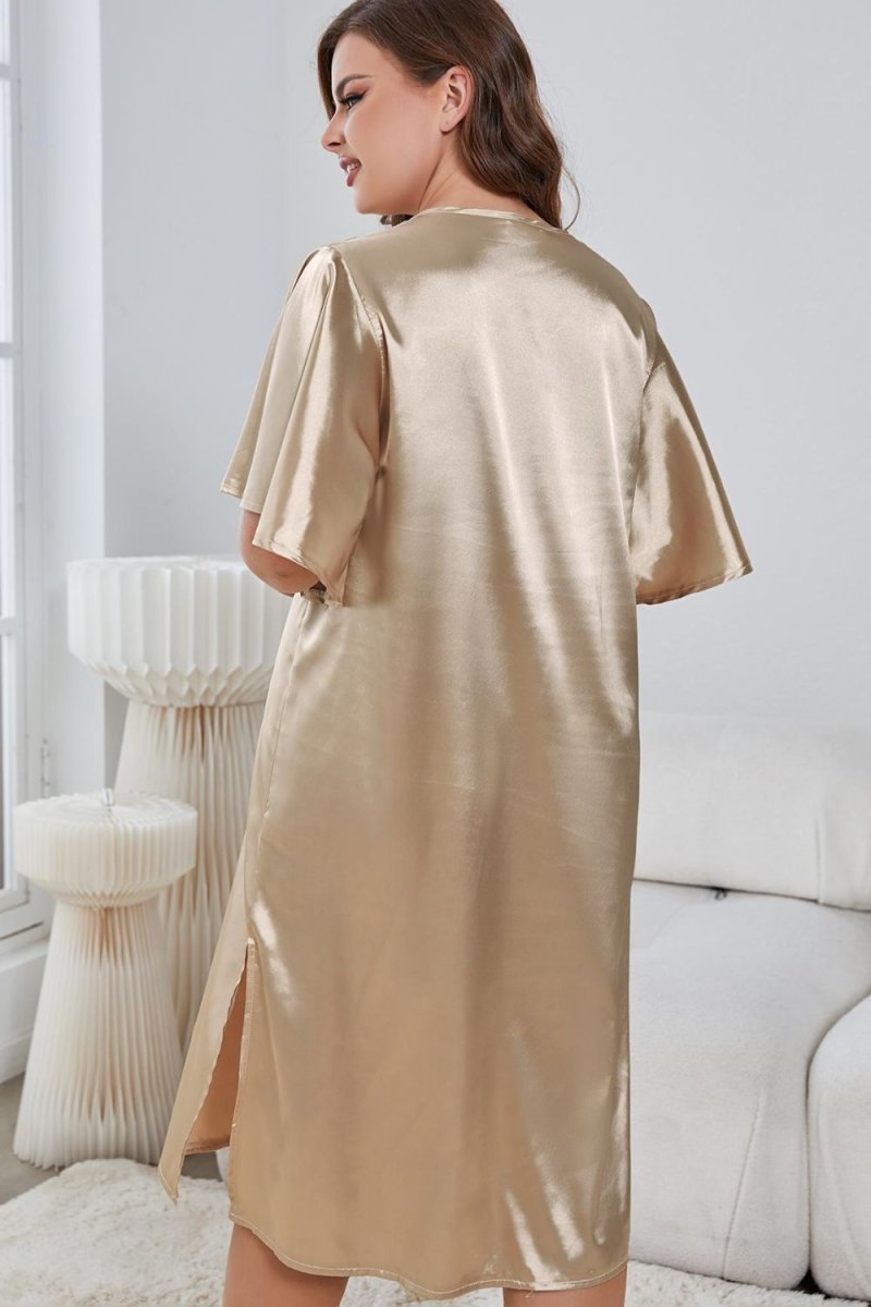 Flutter Sleeve V - Neck Side Slit Night Gown - Deb Shops