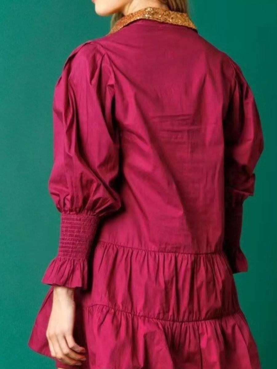 Full Size Christmas Sequin Nutcracker Tiered Shirt Dress - Deb Shops