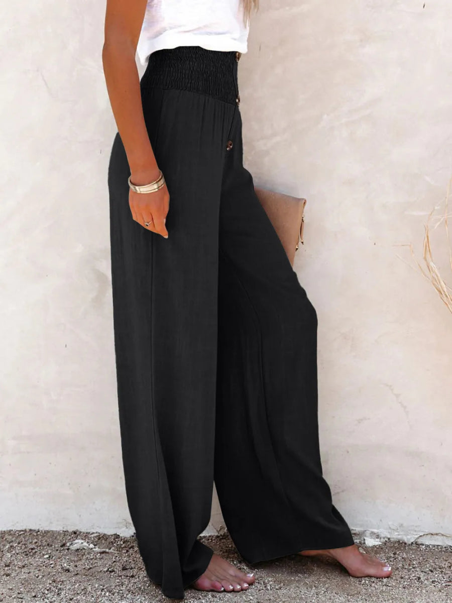 Full Size Decorative Button High Waist Pants - Deb Shops
