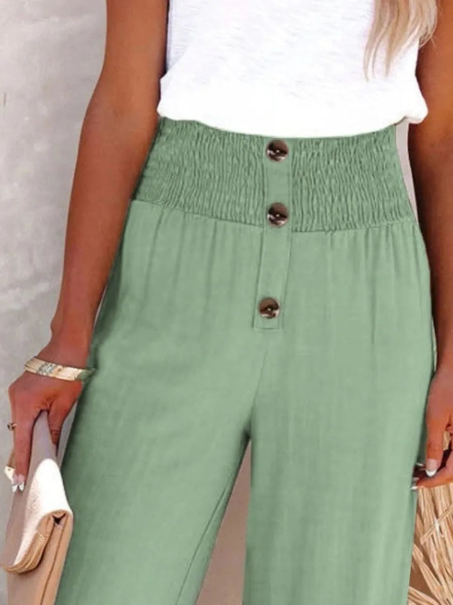 Full Size Decorative Button High Waist Pants - Deb Shops