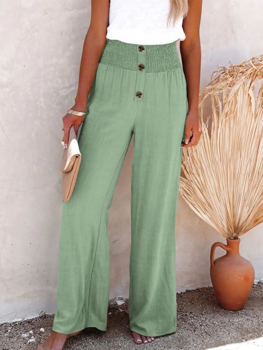 Full Size Decorative Button High Waist Pants - Deb Shops