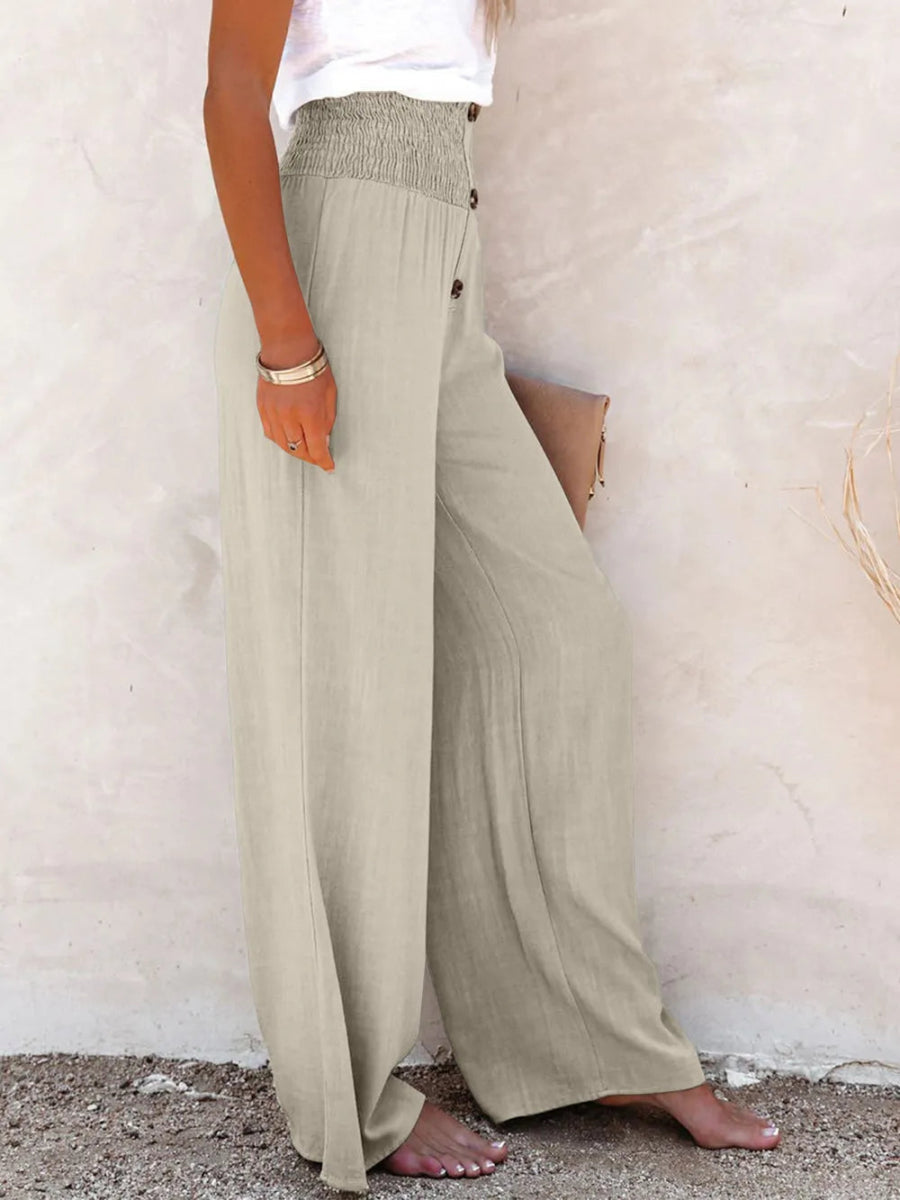 Full Size Decorative Button High Waist Pants - Deb Shops