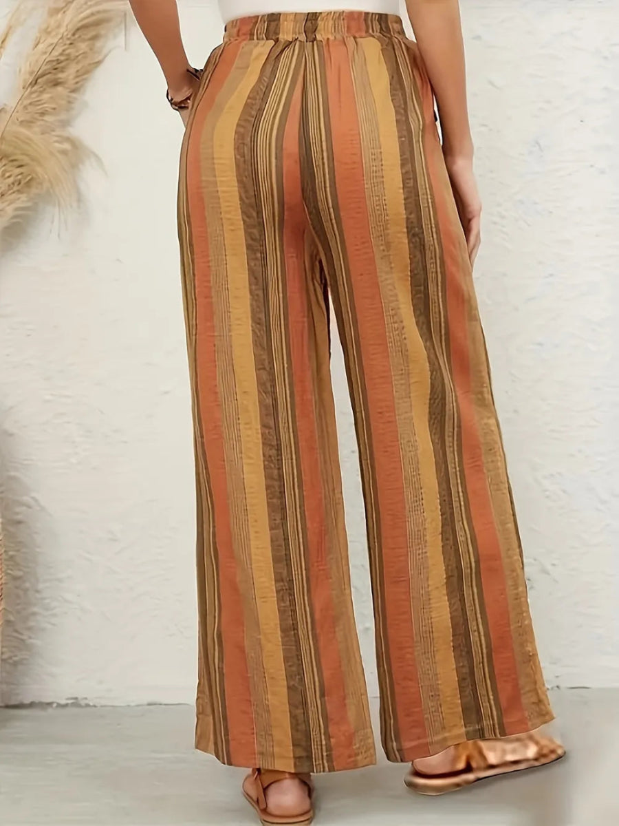 Full Size Drawstring Striped Wide Leg Pants - Deb Shops