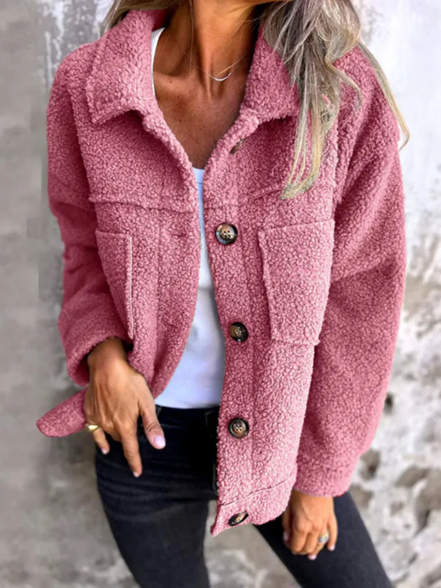 Full Size Fuzzy Button Up Drop Shoulder Jacket - Deb Shops